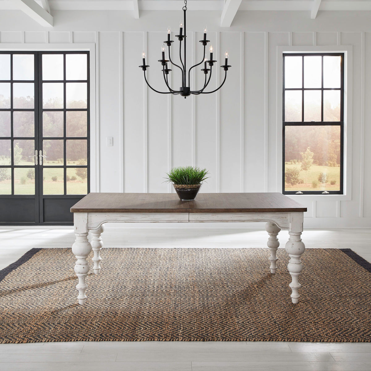 River Place - Rectangular Leg Table - Riverstone White & Tobacco