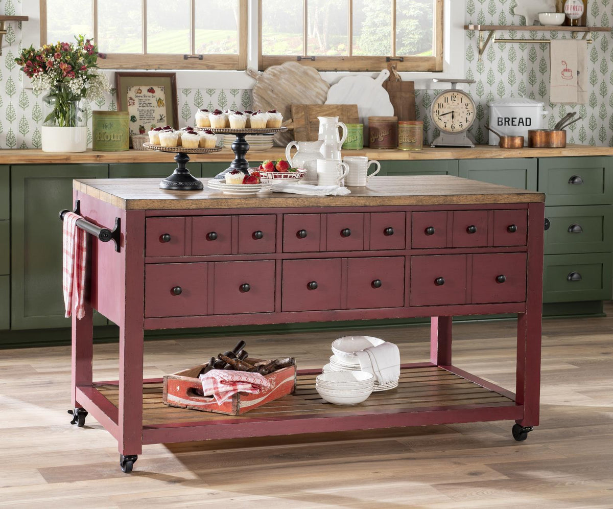 Vintage Market - Kitchen Island 6 Drawer With Casters