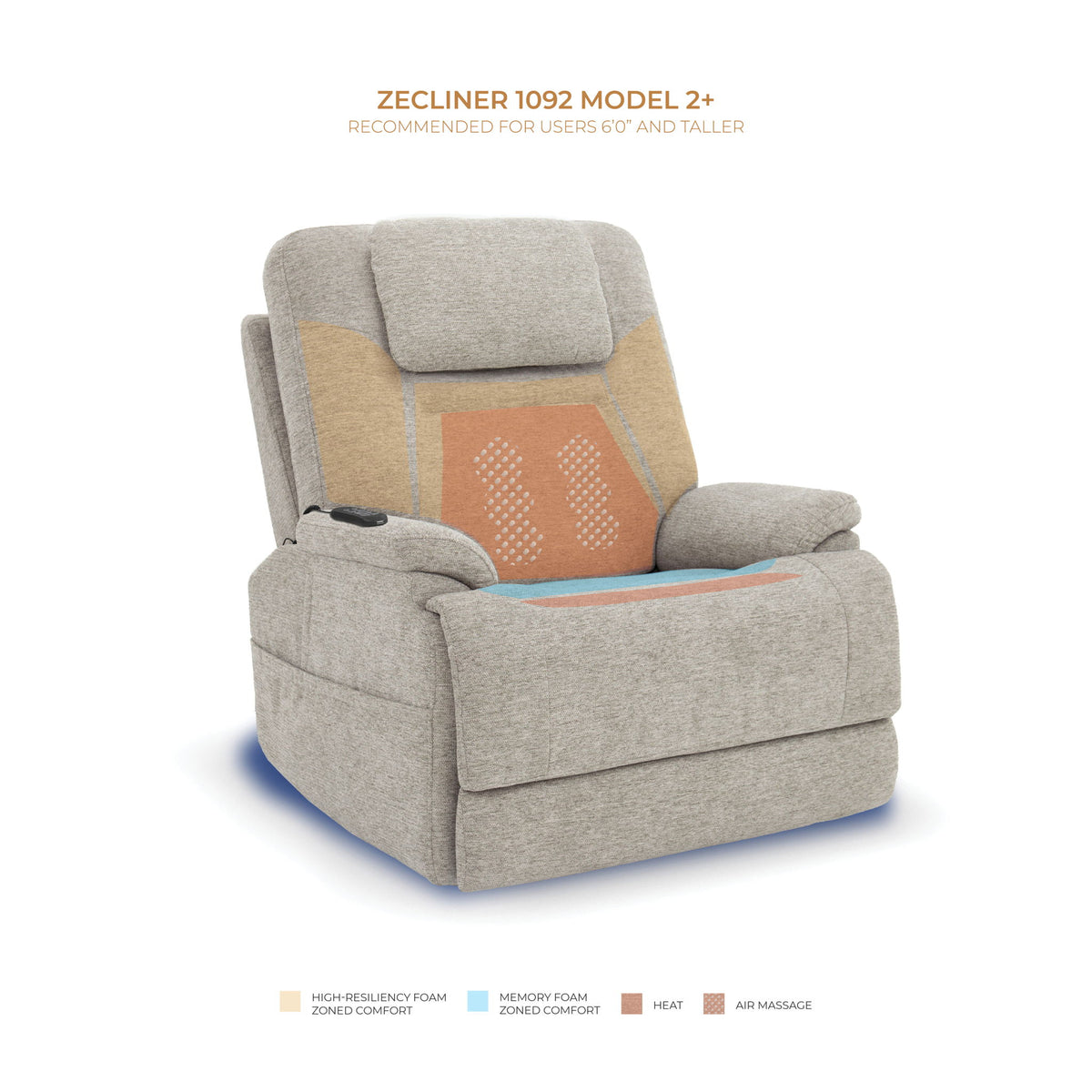 Zecliner Model 2+ - Power Lift Recliner With Power Headrest, Lumbar, Heat & Massage