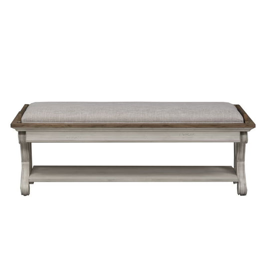 Farmhouse Reimagined - Bed Bench - Antique White / Chestnut Tops
