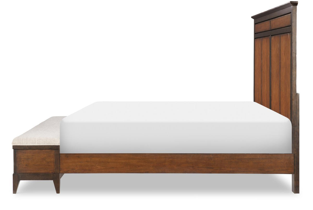 Fenmore - Complete Queen Panel Bed With Storage Bench - Mocha And Distressed Cherry