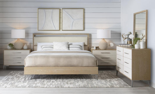 Biscayne - King Upholstered Panel Headboard - Malabar With Alabaster Fronts