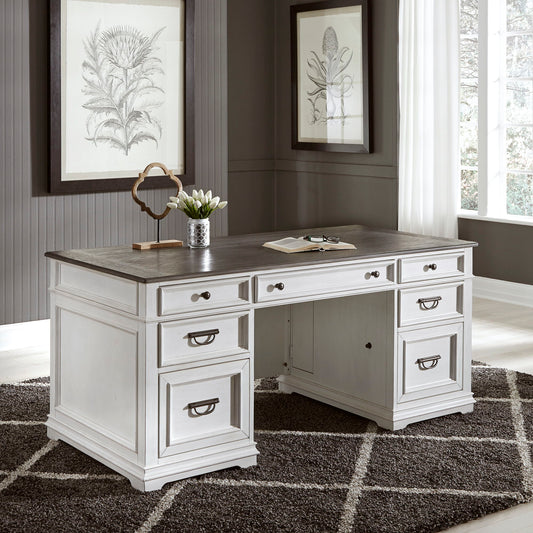 Allyson Park - Jr Executive Desk Top - Wirebrushed White / Charcoal