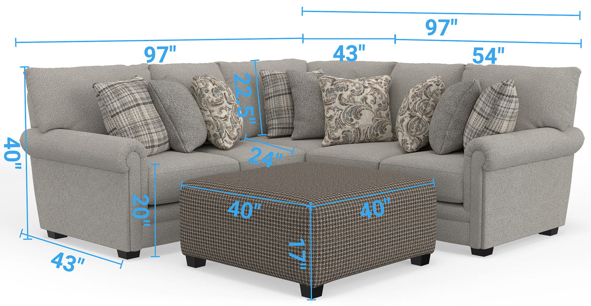 Livingston - Sectional With Comfort Coil Seating, 40" Cocktail Ottoman And Accent Pillows Included