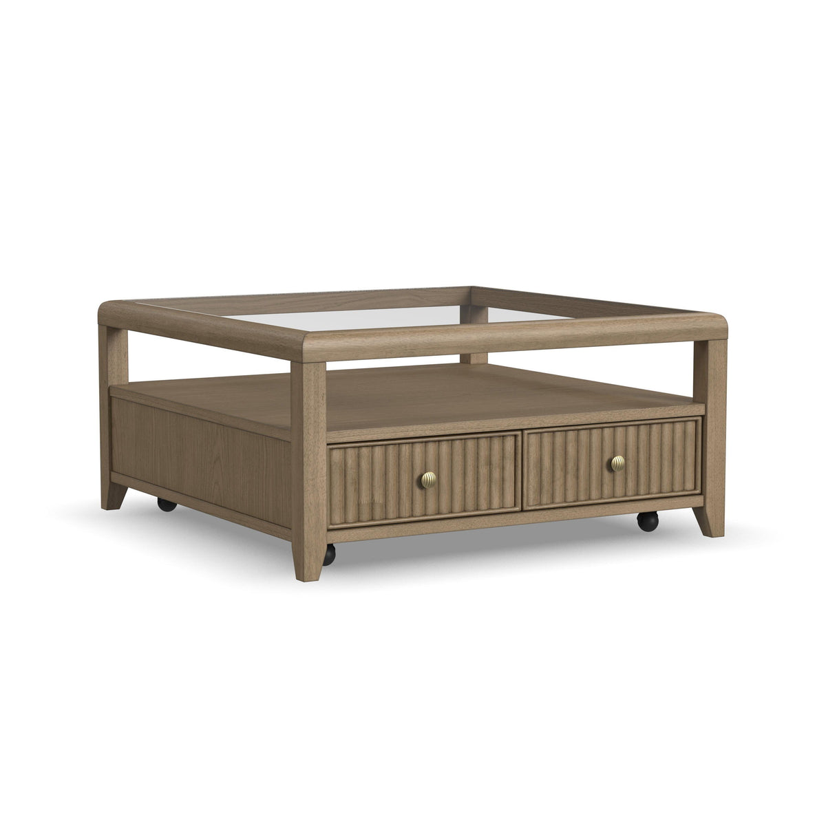 Reed - Square Coffee Table With Casters - Driftwood Oak