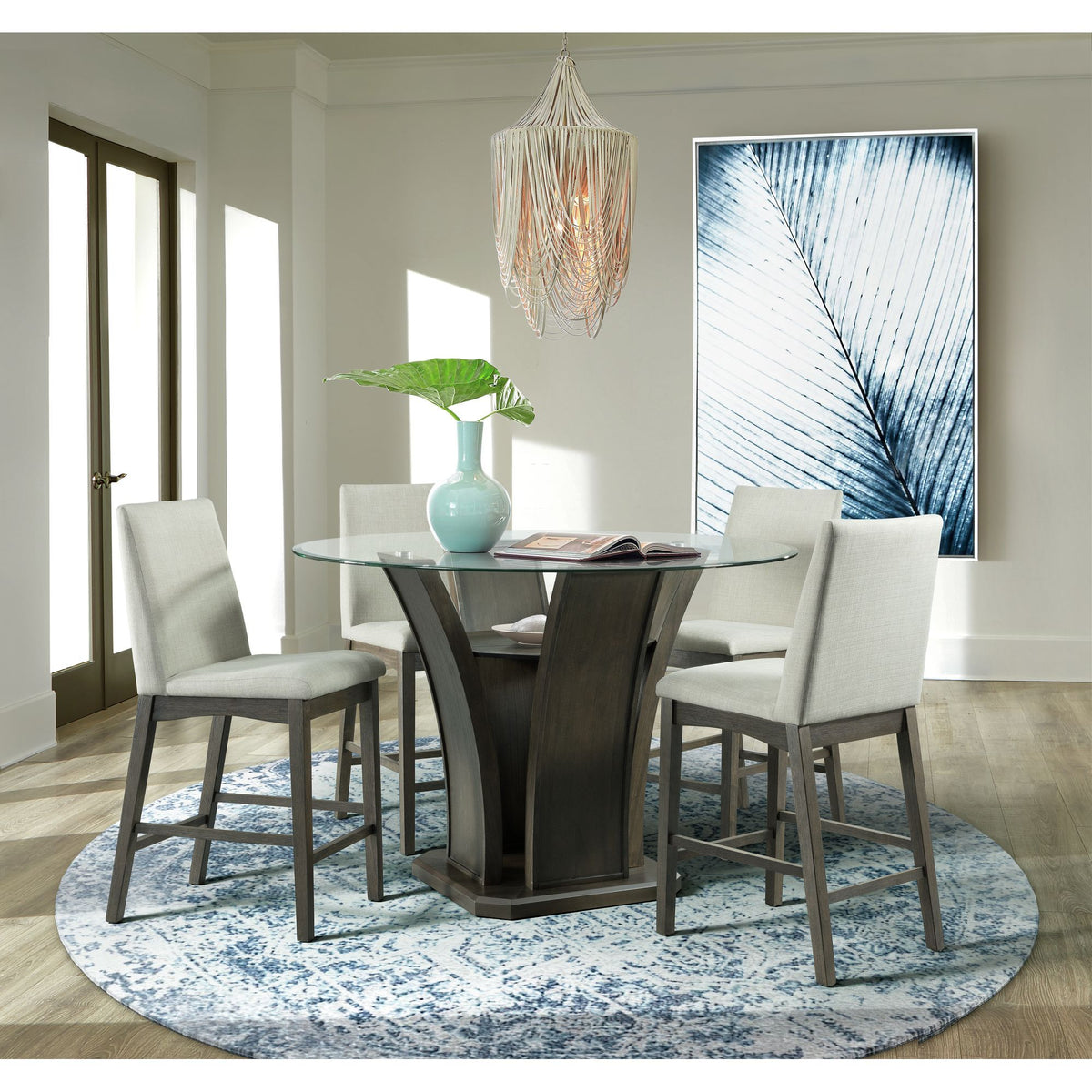 Dapper - 5 Piece Round Counter Height Dining Set (Table And Four Chairs) - Walnut
