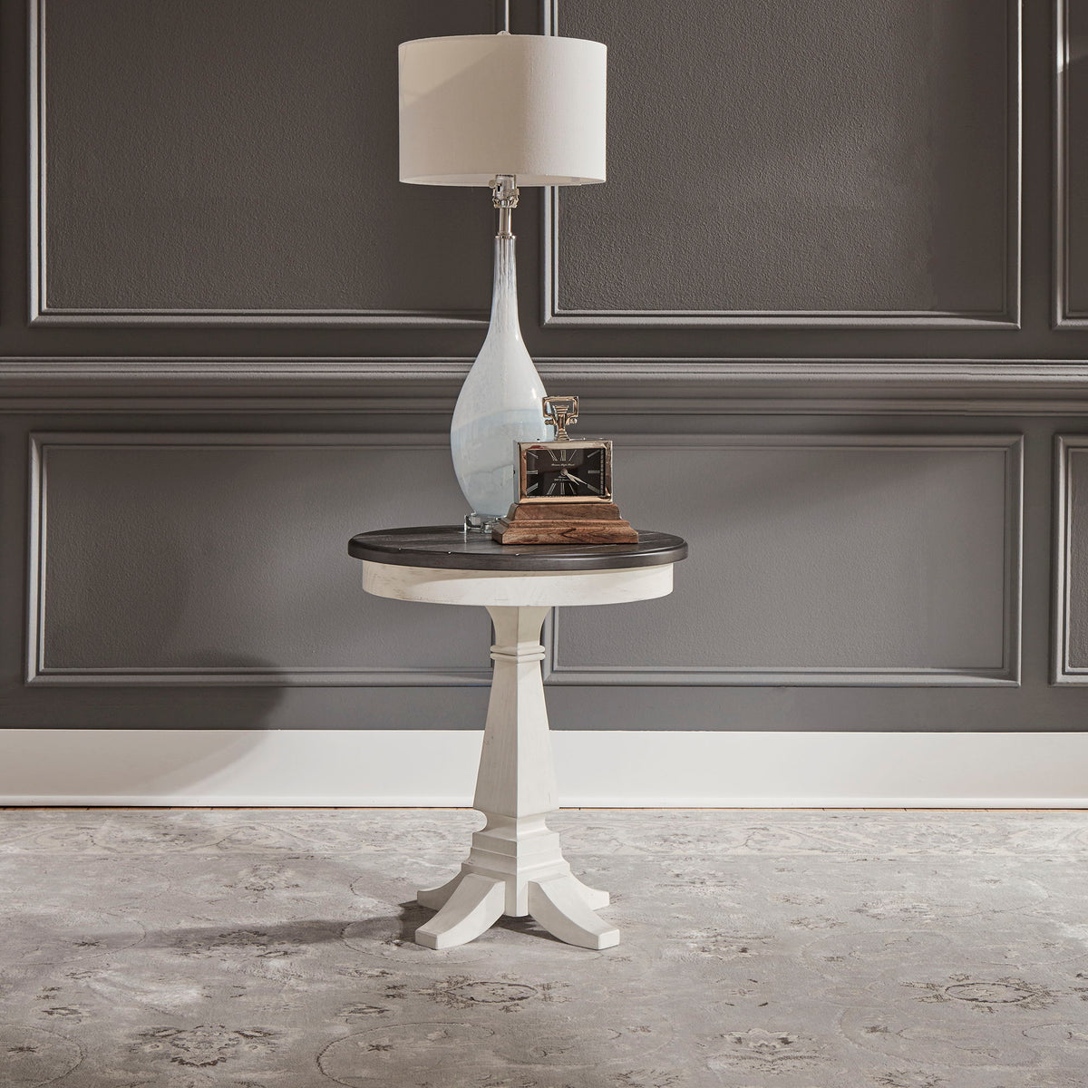 Allyson Park - Chair Side Table - Wirebrushed White / Charcoal