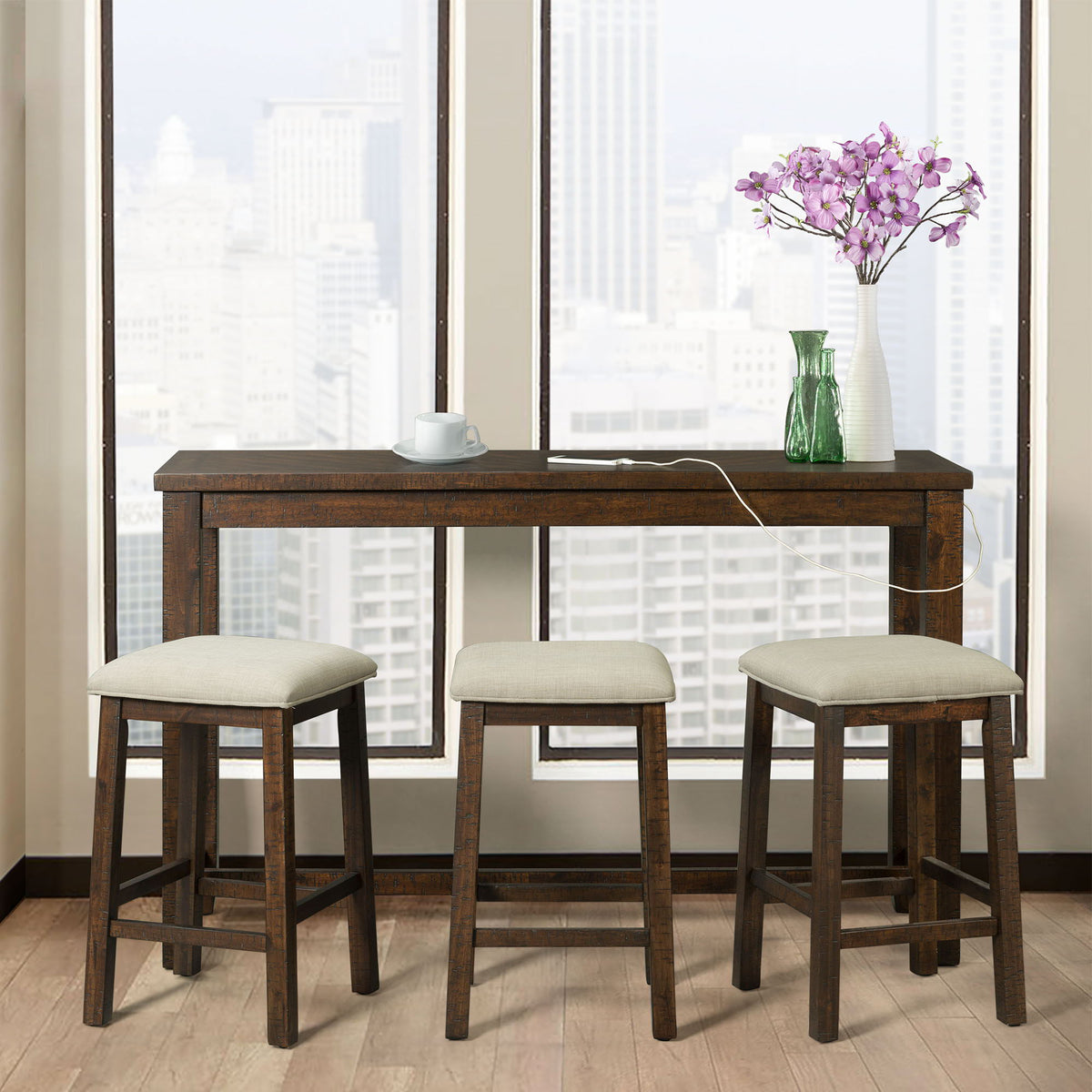 Jax - Bar Table Single Pack (Table And Three Stools) - Dark Walnut