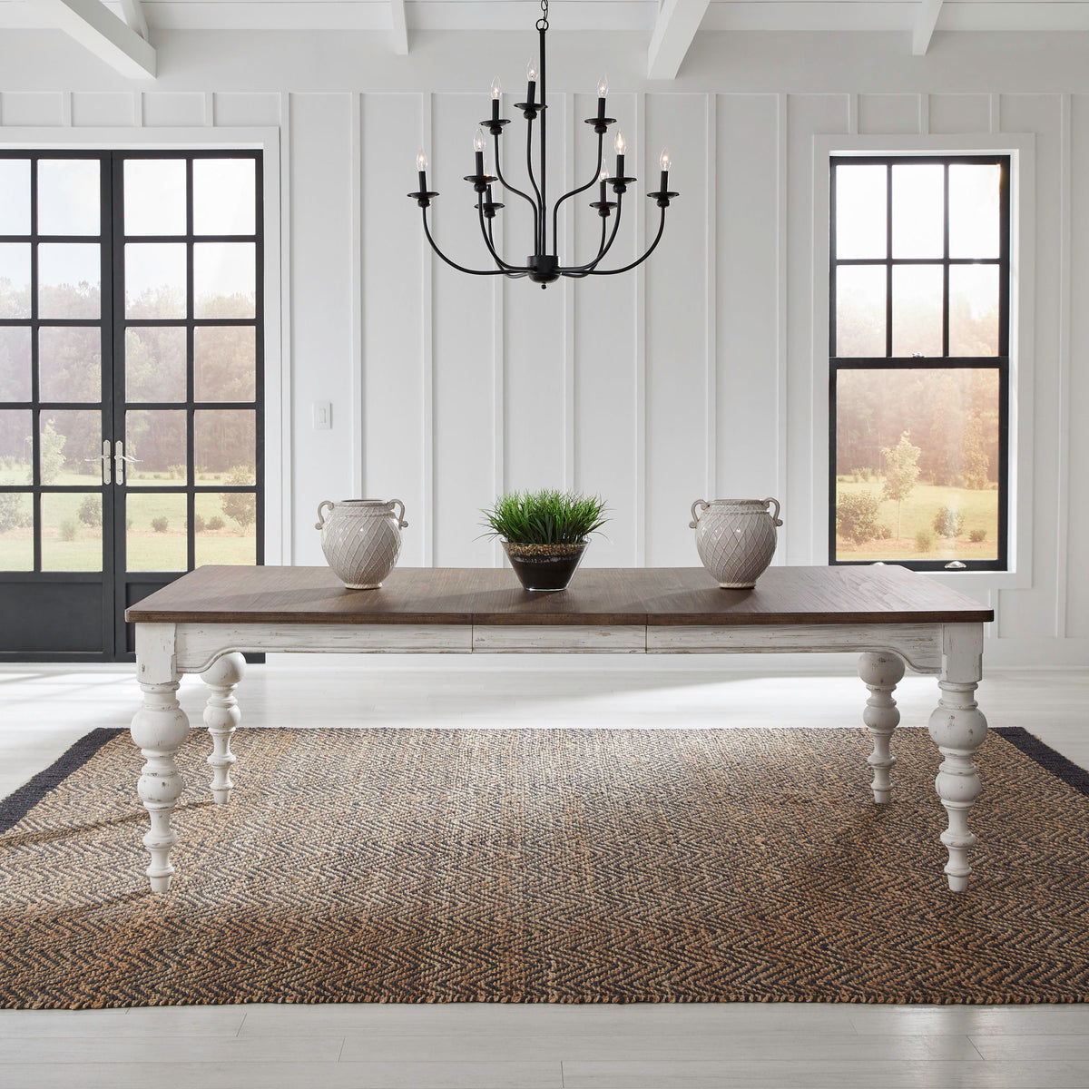 River Place - Rectangular Leg Table - Riverstone White & Tobacco