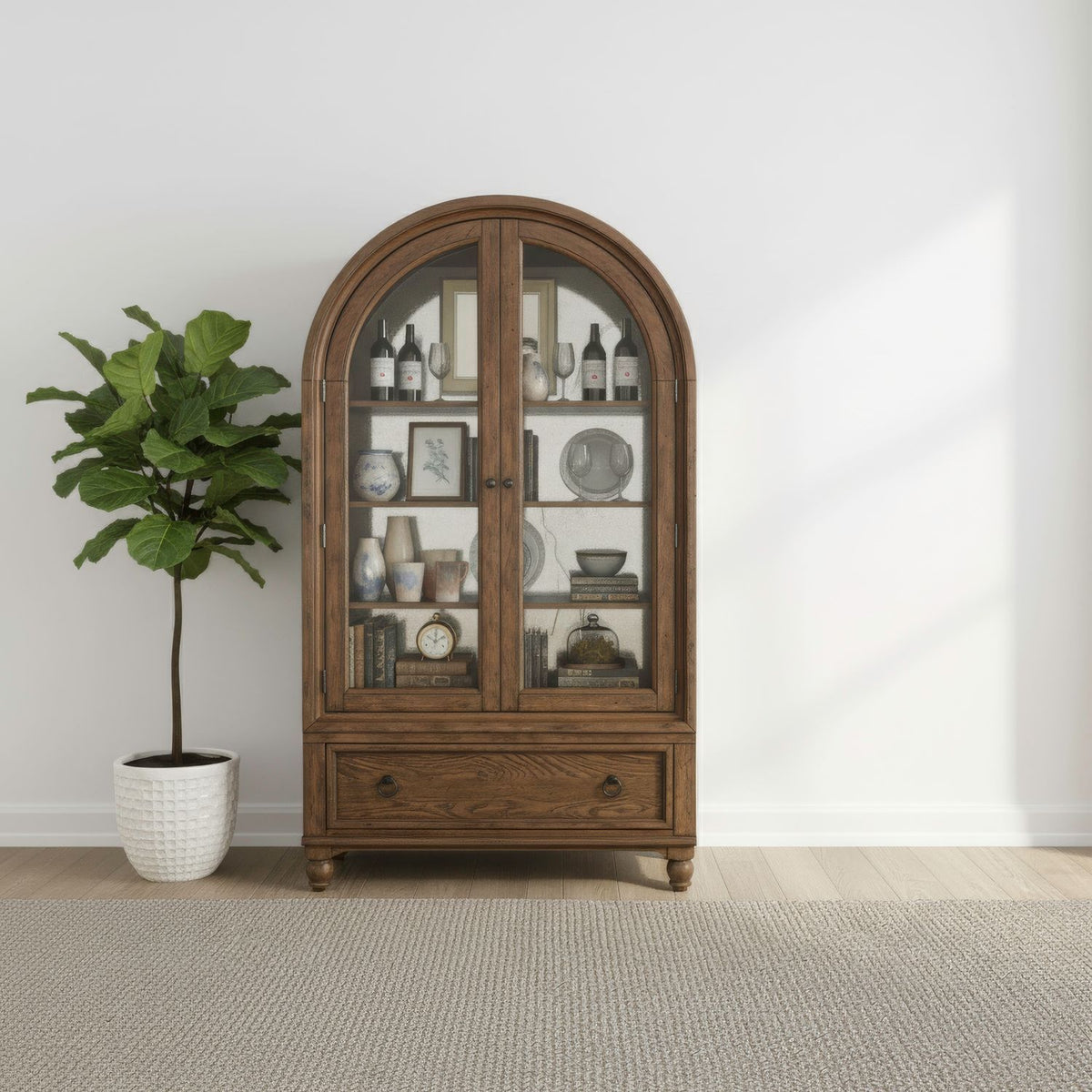 Americana Farmhouse - Arched Display Cabinet - Dusty Taupe
