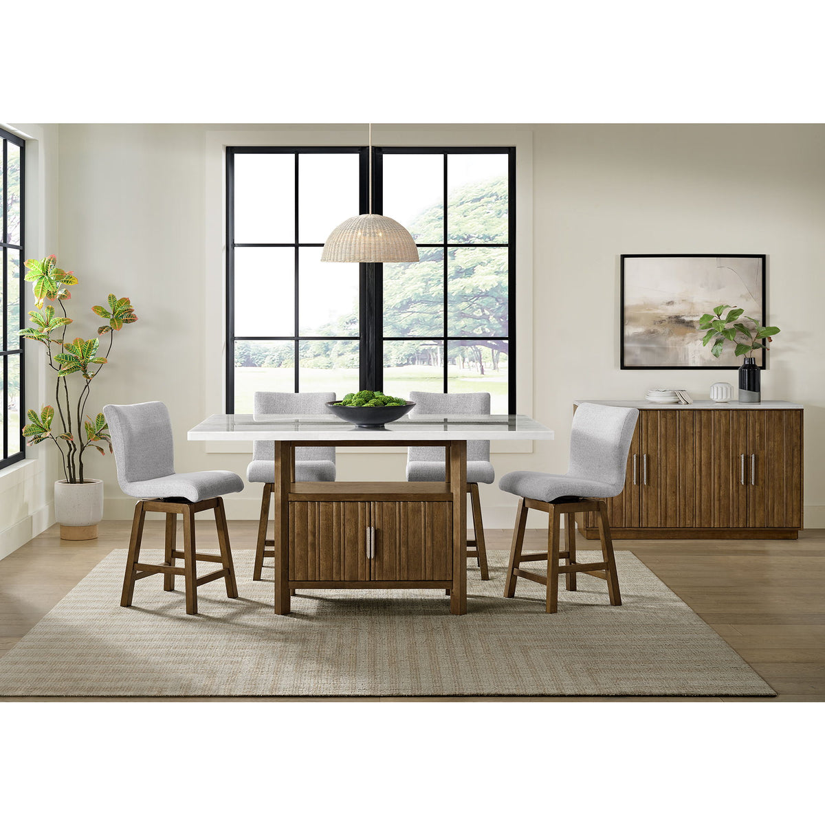 Carmela - Swivel Counter Chair (Set of 2) - Brown / Light Gray Linen