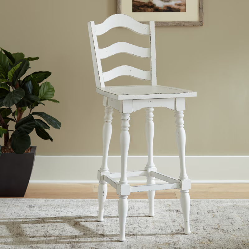 Magnolia Manor - Ladderback Swivel Bar Stool - Antique White