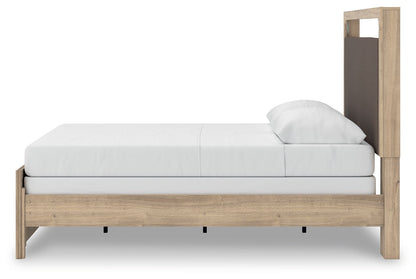 Kinlanni - 3 Pc. - Queen Upholstered Panel Bed, Dresser And Mirror - Tan