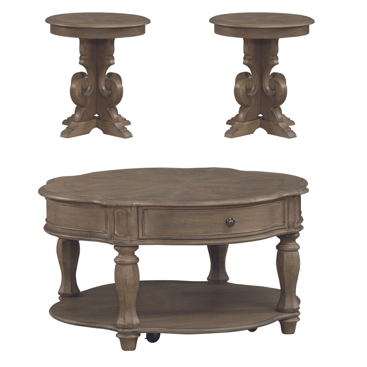 Magnolia Manor - 3 Piece Table Set (Round End Table) - Weathered Bisque