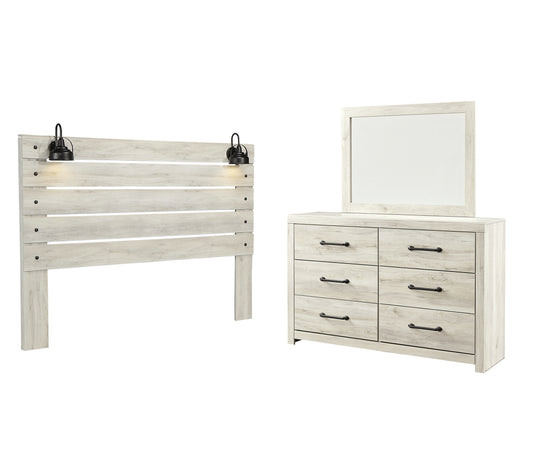 Cambeck  Panel Headboard With Mirrored Dresser