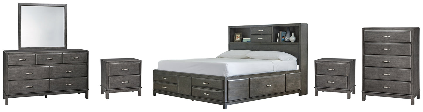 Caitbrook  Storage Bed With 8 Storage Drawers With Mirrored Dresser, Chest And 2 Nightstands