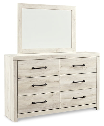 Cambeck Queen Panel Bed with 2 Storage Drawers with Mirrored Dresser and Nightstand