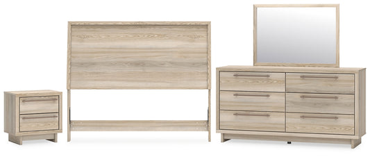 Hasbrick Queen Panel Headboard with Mirrored Dresser and Nightstand