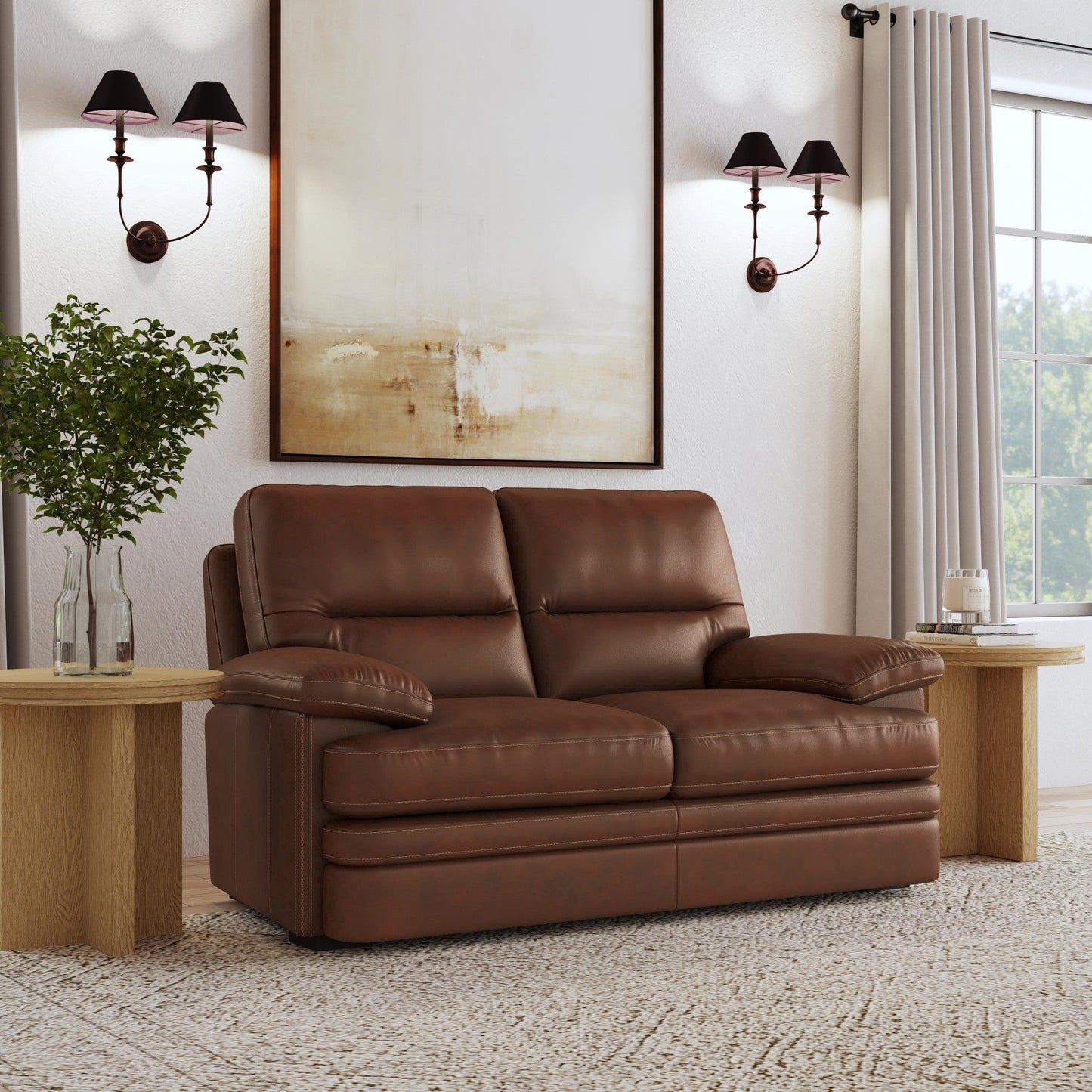 David Pecan Leather Loveseat