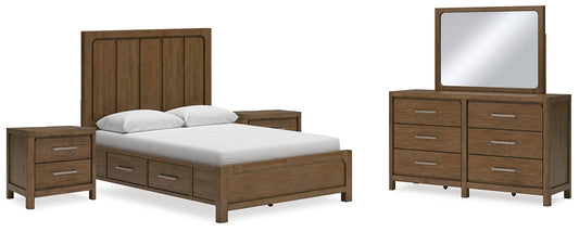 Cabalynn Queen Panel Bed with Storage with Mirrored Dresser and 2 Nightstands